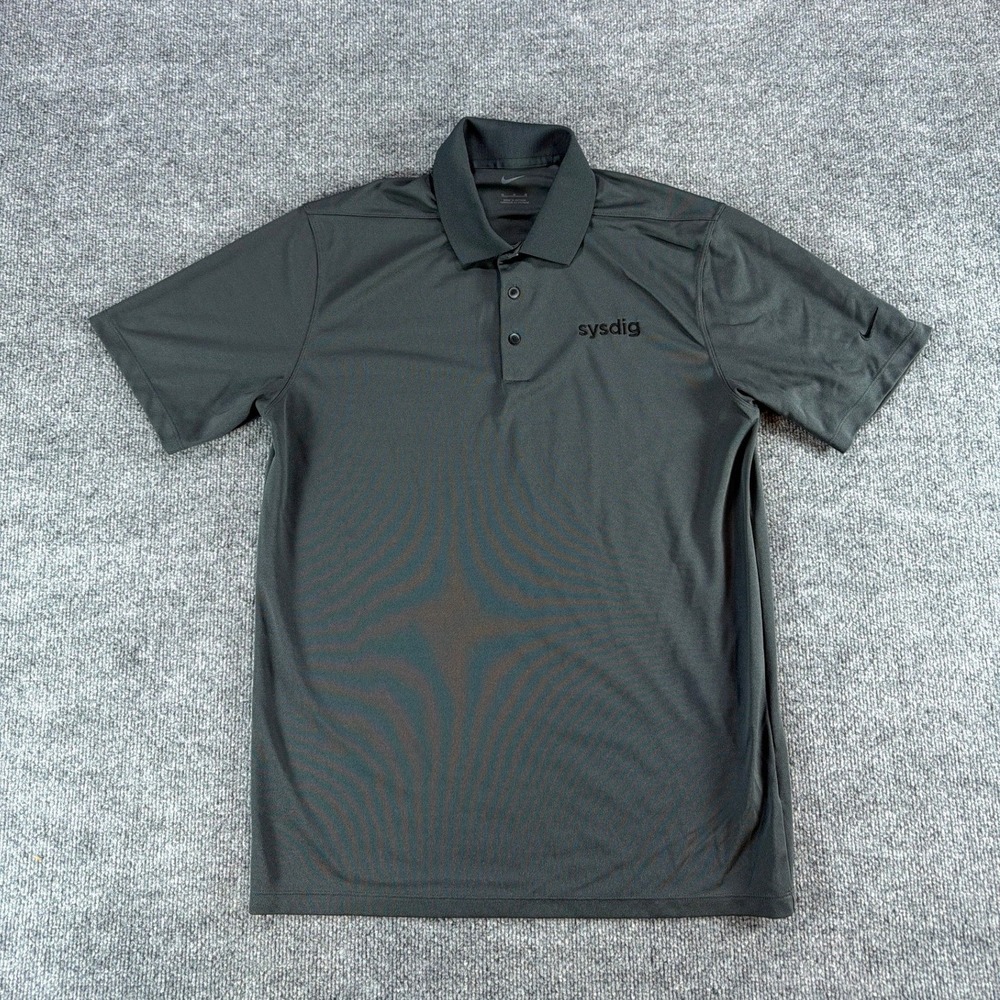 Nike‎ Mens Sysdig Logo Performance Polo Shirt Gray Short Sleeve Size Medium Golf